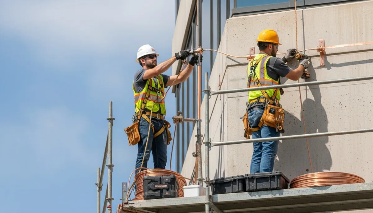Cape Coral, FL tree care specialists installing lightning protection on a storm-ready tree