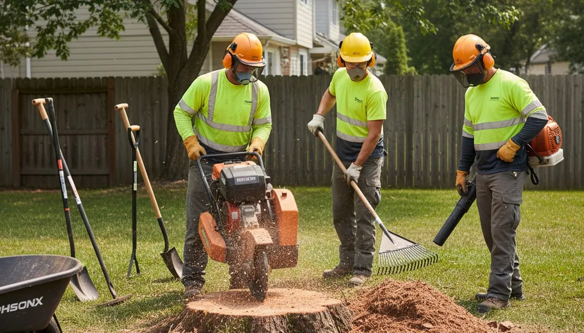 Cape Coral, FL stump removal crew clearing a tree stump for safe yard cleanup