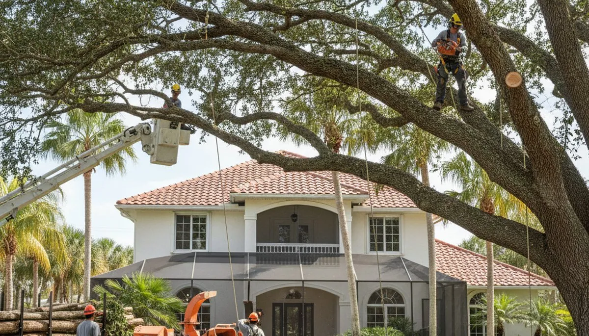 Tree service crew in Cape Coral, FL providing professional tree removal for a local property