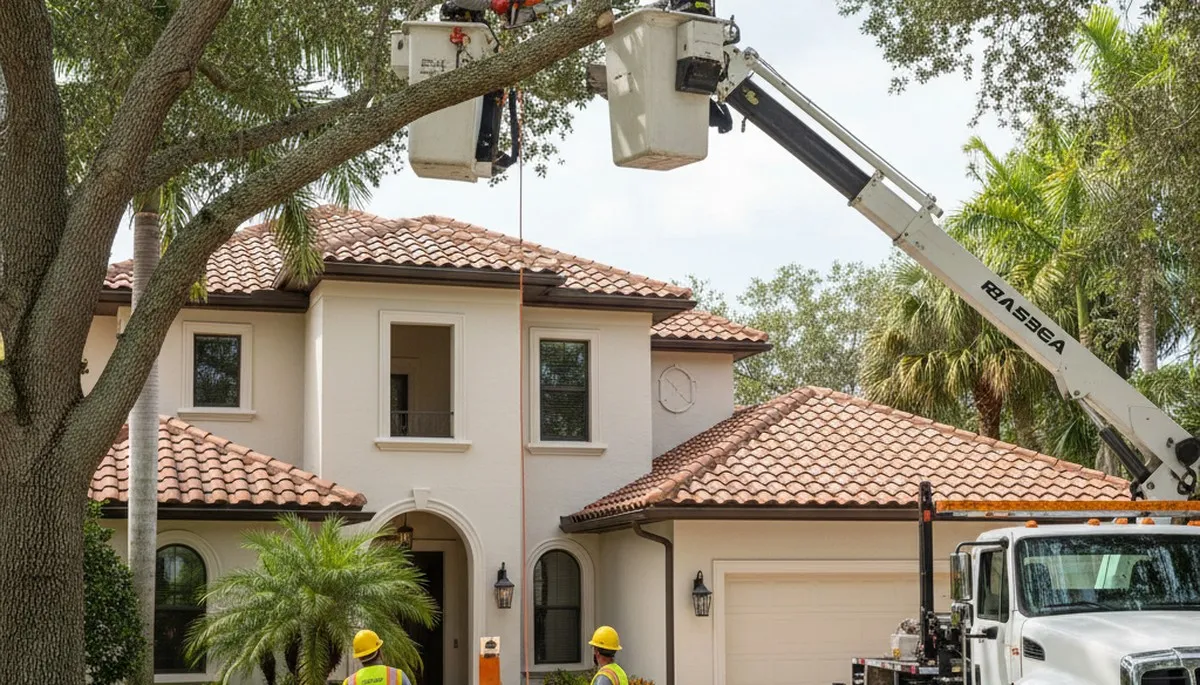 Tree service crew in Cape Coral, FL handling safe tree removal for a local property