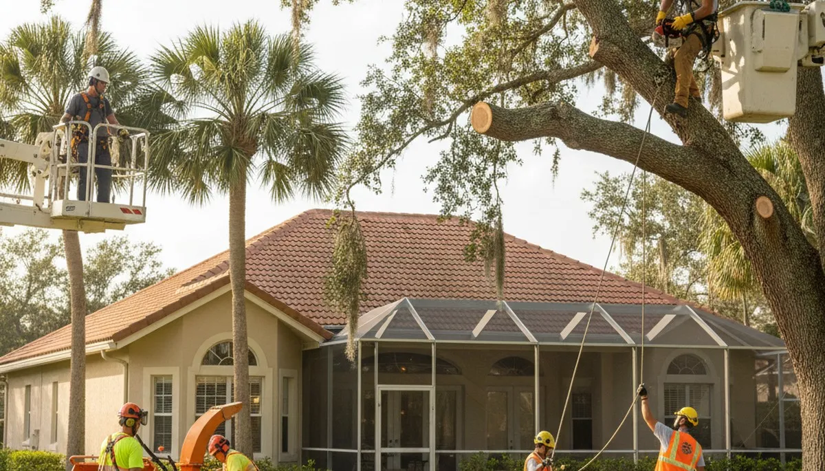 Tree service crew in Cape Coral, FL providing professional tree removal and trimming services
