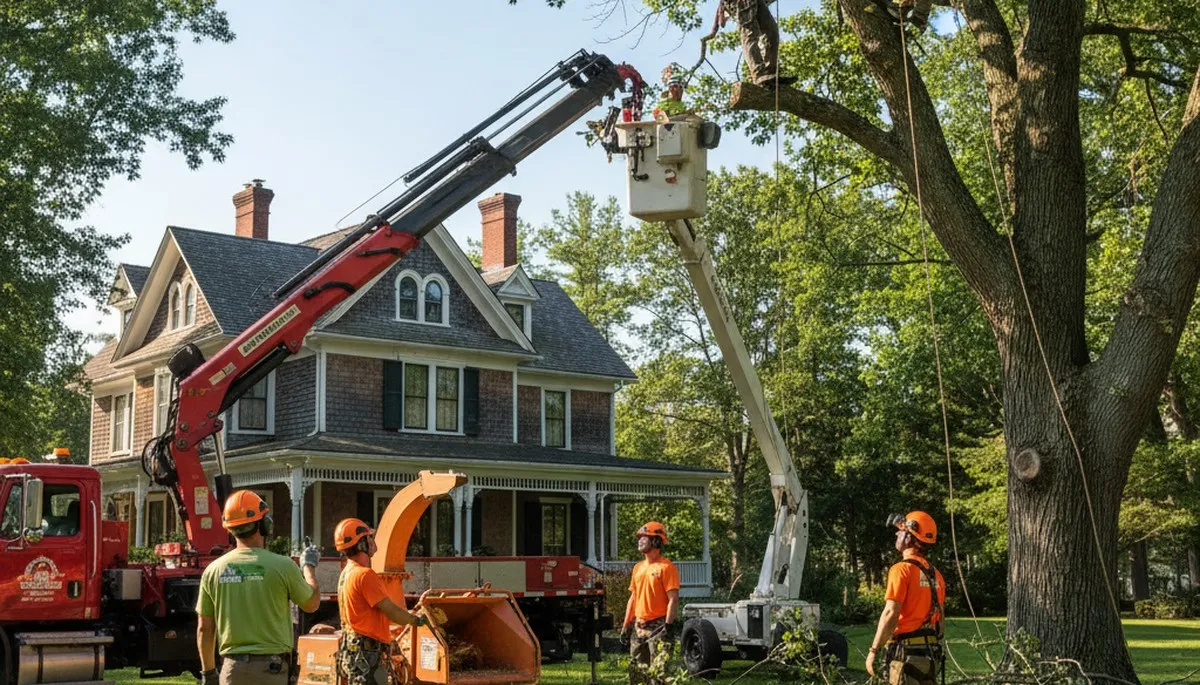 Tree service crew in Cape Coral, FL handling tree removal for a residential property