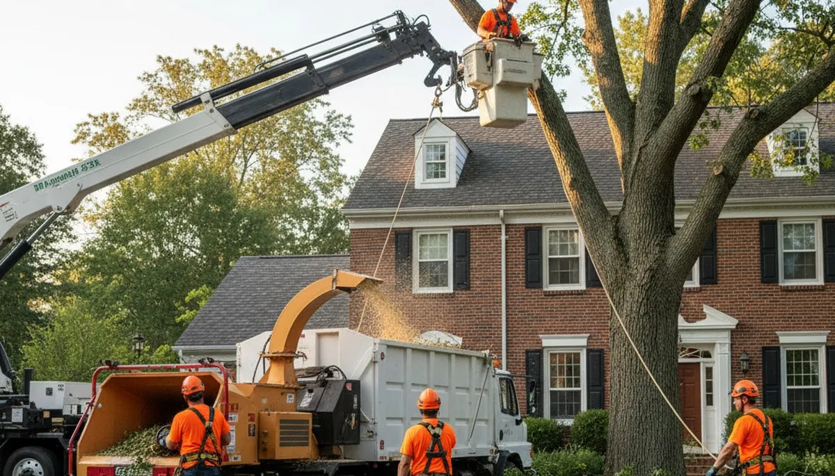 Tree service crew removing a tree in Cape Coral, FL for safe residential property maintenance